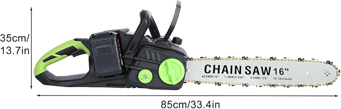 16 Inch Cordless Chainsaw - Brushless Electric Chainsaw Kit with 2 Battery & Charger, Hand Held Battery Powered Chain Saw for Wood Cutting, Logging, Tree Trimming, Green & Black, CB9E4550513