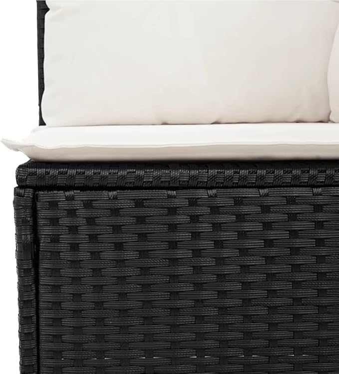 6 Piece Modular Outdoor Sectional Garden Couch Set 97 kg Black Poly Rattan 39.4 inch Long Patio Conversation Sofa for Balcony Deck and Backyard