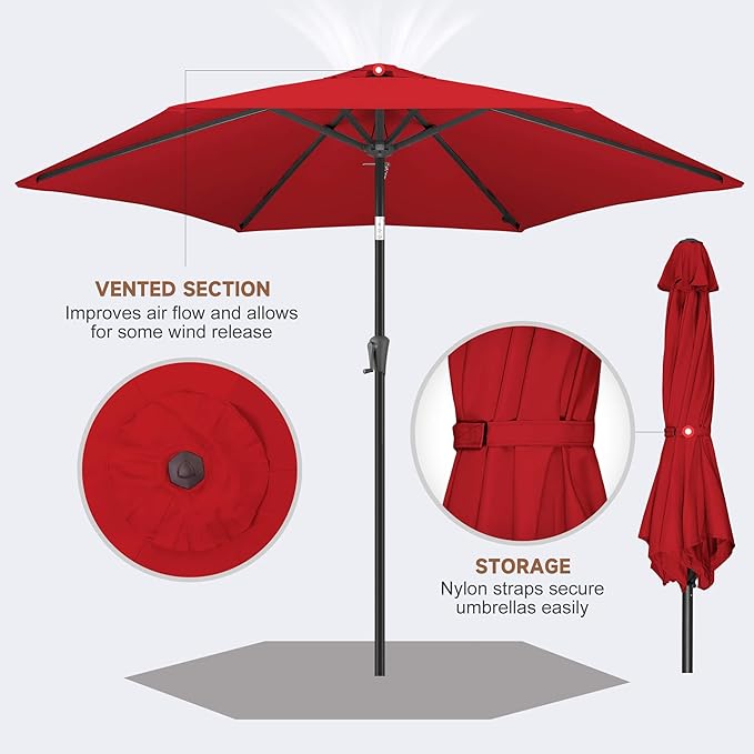 10FT Patio Umbrella Outdoor - Table Umbrella with 6 Sturdy Ribs, Market Umbrella with Push Button Tilt, UV Protection for Pool, Porch, Garden, Deck, Backyard (Red)