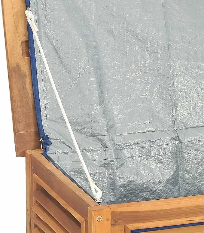 Solid Wood Teak Patio Storage Box with PE Bag, 59.1x19.7x21.7 Inch Outdoor Storage Chest for Garden Tools and Household Items