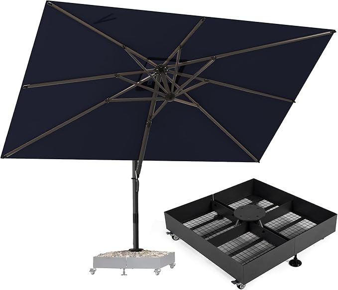 PURPLE LEAF 9' X 12' Rectangle Patio Umbrella with Wheeled Base Large Cantilever Outdoor Umbrella Offset Umbrella with 360-degree Rotation Garden for Deck Backyard Pool Beige Grey