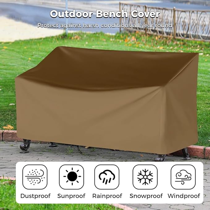 Outdoor Bench Cover, Waterproof Outdoor Patio Furniture Cover for 4-Seater Bench, Durable Oxford Cloth Garden Sofa Chair Cover, 75" L x 26" W x 35" H (Khaki, 53" L x 26" W x 35" H)