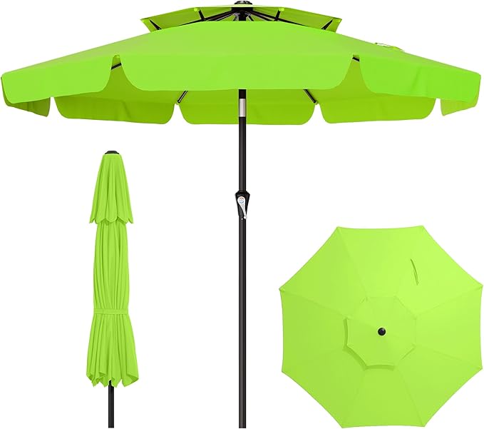 AreShark 9ft 2-Tier Patio Umbrella with Valance - Outdoor Umbrella Waterproof UV Protection, Market Table Umbrella w/Push Button Tilt&Crank for Pool, Porch, Garden(Apple Green)
