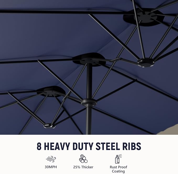 15ft Large Outdoor Patio Umbrella, Double Sided Table Umbrella with Crank, 12 Steel Ribs Market Umbrella