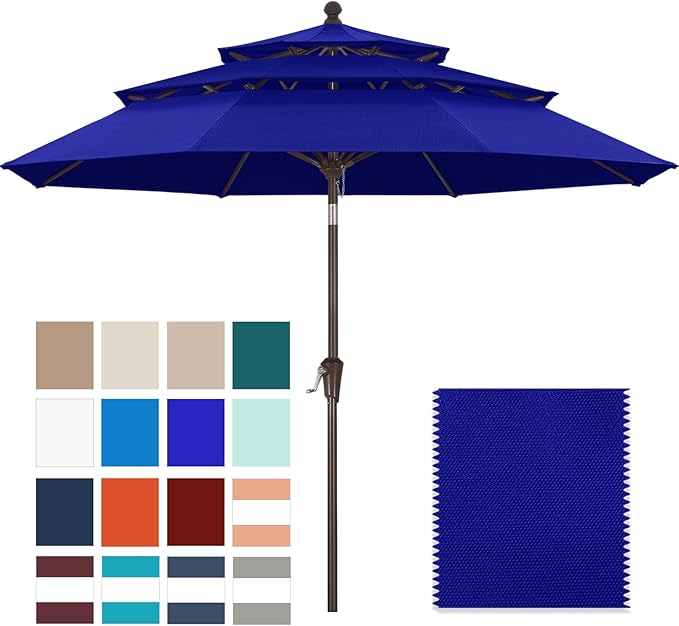 ABCCANOPY 5-Year 10-Year No Fading 9FT 3 Tiers Patio Umbrella, Outdoor Table Umbrella with 8 Sturdy Ribs for Deck, Backyard, Garden, Yard