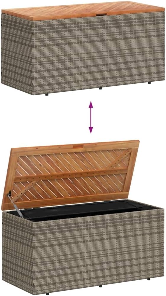 Gecheer Patio Rattan Deck Box Patio Storage Box Gray 43.3"x19.7"x21.3" Poly Rattan Acacia Wood