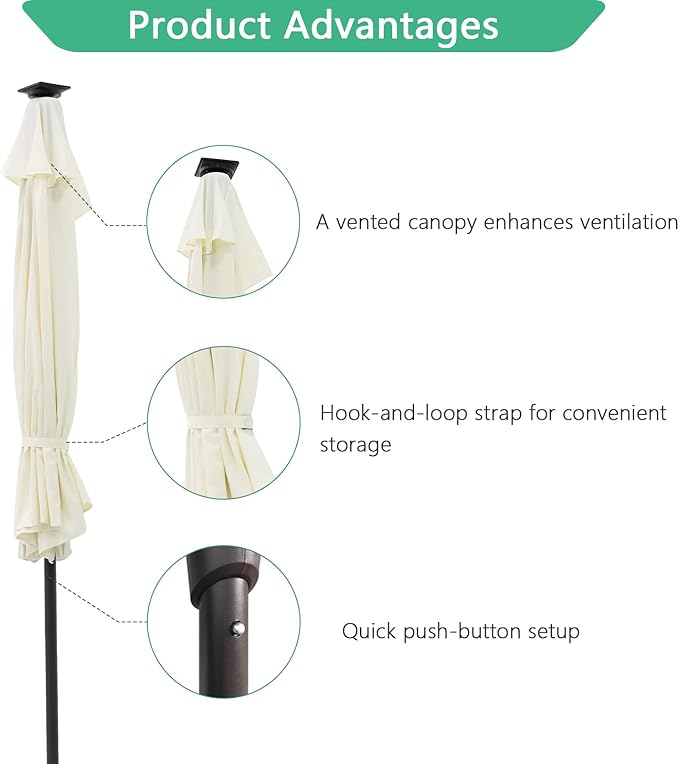 Helios&Hestia 9 ft Small Half Round Solar Powered Wall Outdoor Market Patio Umbrella with LED Lights and Tilt for Garden, Deck, Balcony