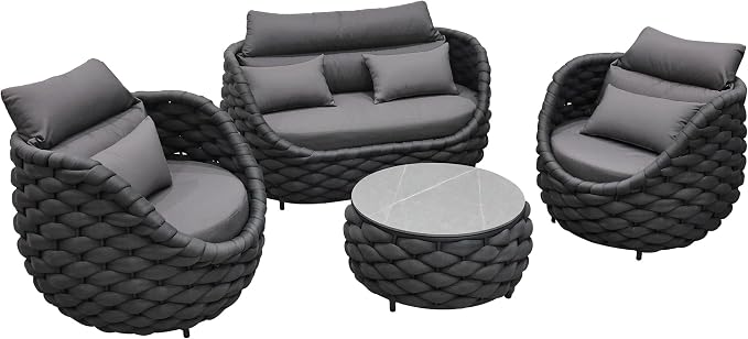 4 Pieces Set Aluminum Outdoor&Indoor Sofa, Modern Patio Furniture Set Conversation Set with Soft Cushion and Coffee Table for Balcony Garden，Black