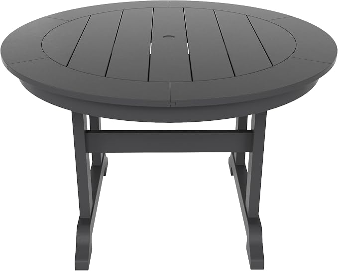 WestinTrends Malibu Patio Dining Table, All Weather Poly Lumber Adirondack 47" Trestle Round Outdoor Table with Umbrella Hole, Gray