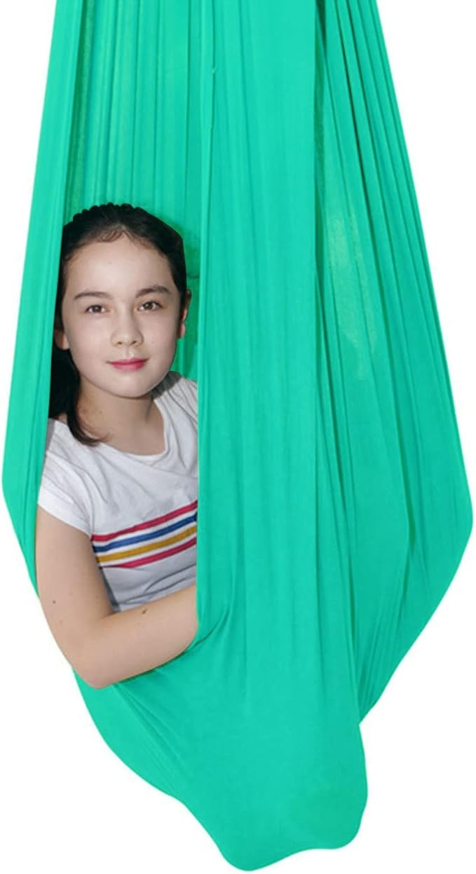 Sensory Swing for adults Indoor kids Therapy Swing Calming Snuggle Hammock durable soft strong fabric swing Best suited for children with SPD Autism and Asperger ( Color : Lake green , Size : 1M x 2.8