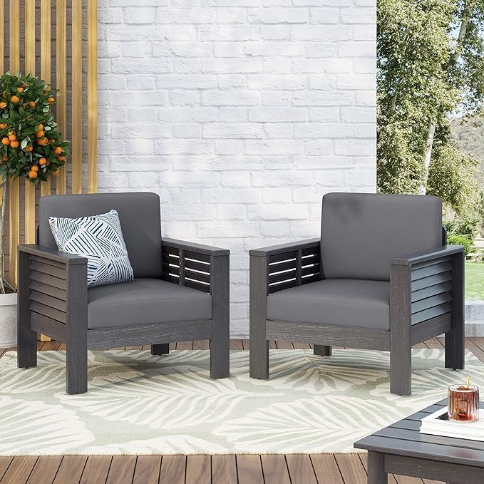 Merax 2 Pcs Outdoor Acacia Wood Club Chairs Patio Conversation Set with Cushions
