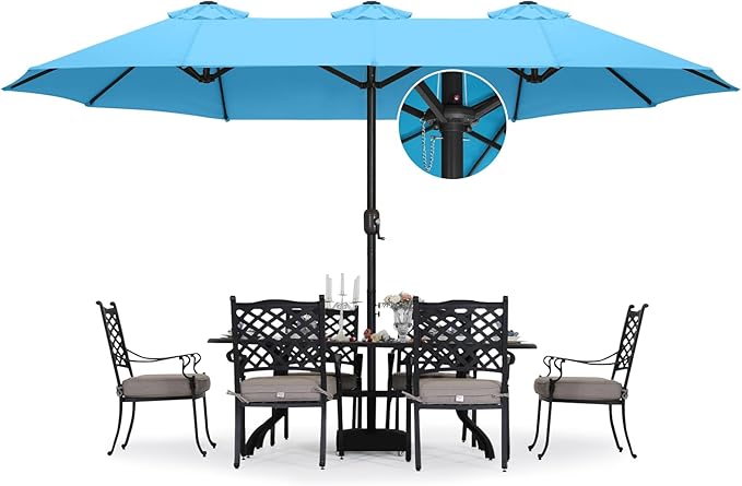 ABCCANOPY 15FT Patio Umbrella with Base, Outdoor Double-Sided Rectangle Umbrella Bonus Latch, Wights for Poolside, Lawn, Backyard (Turquoise)