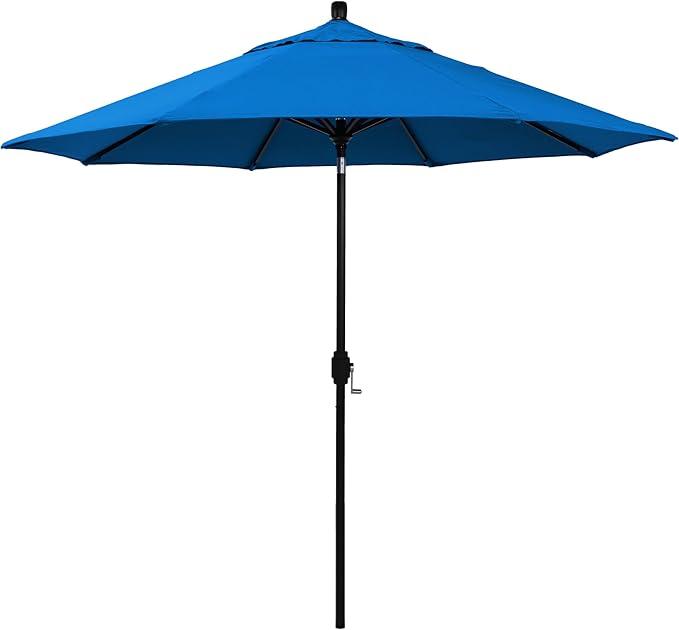 California Umbrella 5-Year-Non-Fading, 9Ft Premium Patio Umbrella, Hand-Crank, Button-Tilt, Black Frame, Solution Dyed Royal Blue Fabric