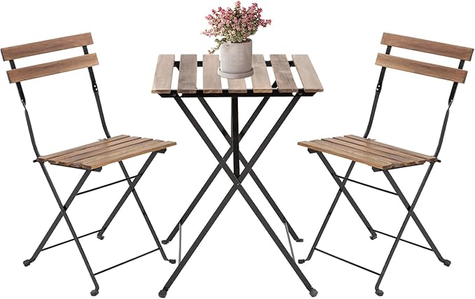 3 Pieces Folding Patio Furniture Set Bistro Set Portable Conversation Set All Weather Resistant Outdoor Furniture with 2 Folding Chairs Table for Patio Outdoor Backyard (Brown)