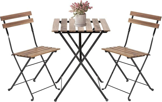3 Pieces Folding Patio Furniture Set Bistro Set Portable Conversation Set All Weather Resistant Outdoor Furniture with 2 Folding Chairs Table for Patio Outdoor Backyard (Brown)