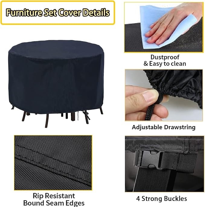 POMER Patio Furniture Set Cover,48Inch Tall High Table Cover for Round Furniture Set,Table Covers for Round Furniture Set-48D x 38H Inches