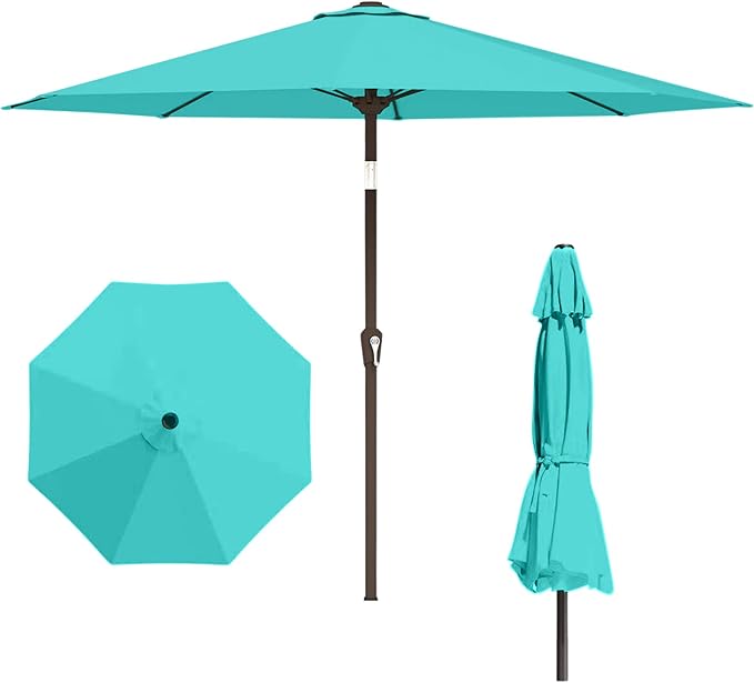 11FT Patio Umbrella, Outdoor Umbrella with with 8 Sturdy Fiberglass Ribs,Market Table Umbrella with Push Button Tilt and Crank,Suit for Backyard,Garden,Pool,Deck(Peacock Blue)