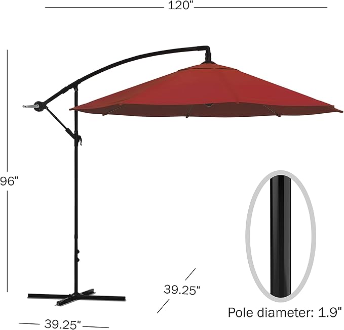 10 Ft Offset Cantilever Patio Umbrella - Fade-Resistant Shade Umbrella Outdoor Patio Canopy with Cross Base for Garden, Lawn, Deck, Yard or Pool by Pure Garden