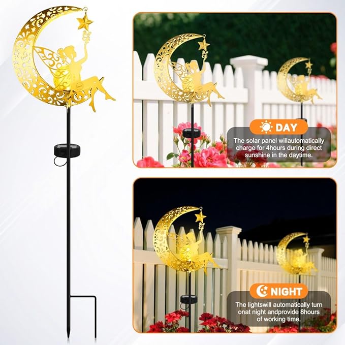 Fairy Garden Accessories – Solar Light Outdoor Statue for Yard, Lawn or Patio – Cute Metal Decoration for Garden Lovers