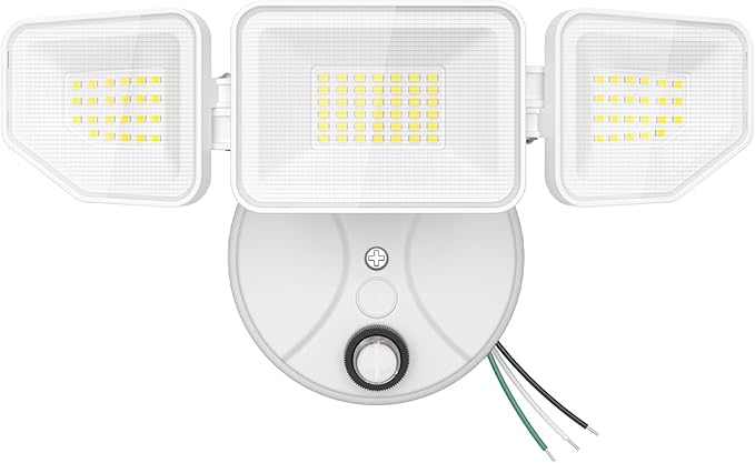 65W Dusk to Dawn Flood Lights Outdoor, 6500LM LED Outdoor Light, IP65 Waterproof, 6500K Daylight, 3 Adjustable Heads LED Security Light with Photocell for Yard Garage Porch White