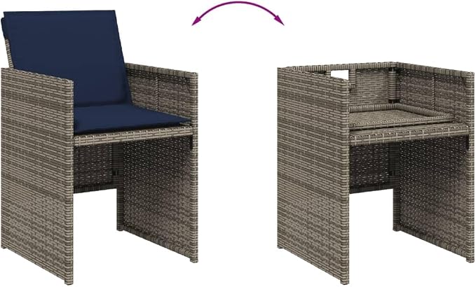 15 Piece Garden Dining Set with Cushions Grey Poly Rattan Outdoor Patio Furniture Table and 10 Chairs with Foldable Backrests Acacia Wood Top Navy Blue