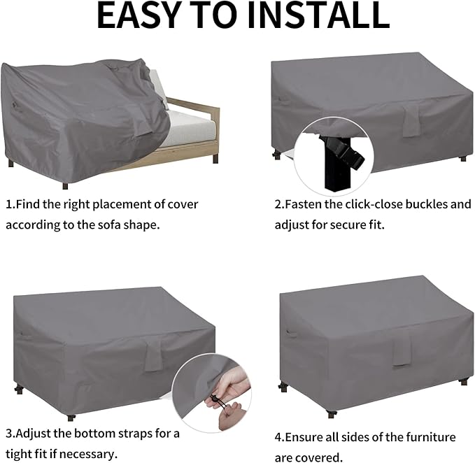 Easy-Going Waterproof Patio Sofa Cover UV Resistant 2 Seater Outdoor Loveseat Cover Weatherproof Lawn Patio Furniture Cover with Tape Sealed Seam (58Wx32.5Dx31H inch, Grey)