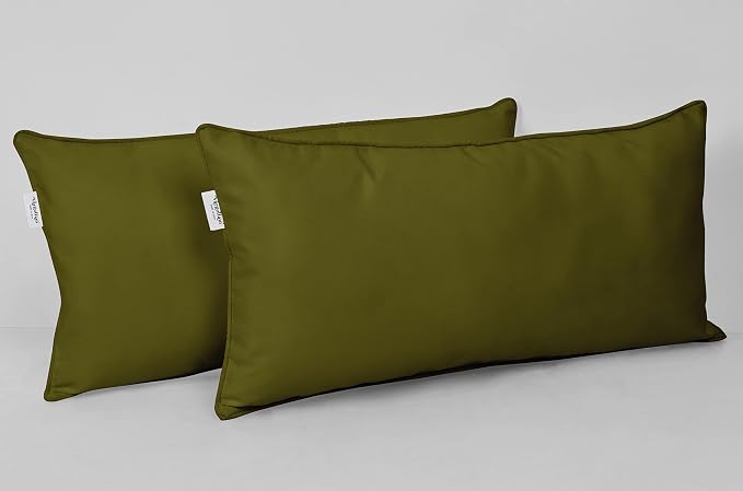 Indoor/Outdoor Polyester Fabric Lumbar Pillow Cover, All-Weather Waterproof Rectangular Cushion Case for Patio Furniture, 12 x 18 Set of 2 -Olive Green