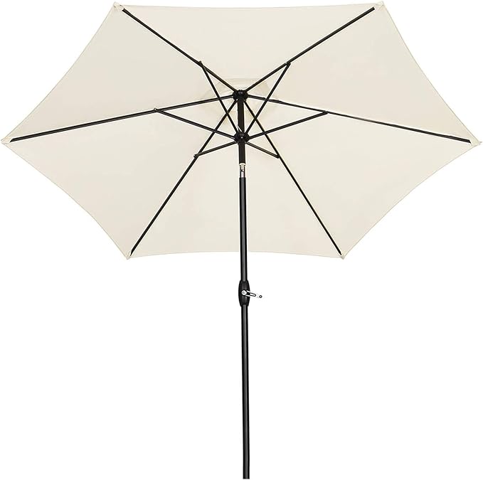 GDY 9Ft Patio Umbrella, Outdoor Umbrella Aluminum Market Table Umbrellas with Tilt, Crank and Sturdy Ribs for Lawn, Garden, Backyard and Pool, White