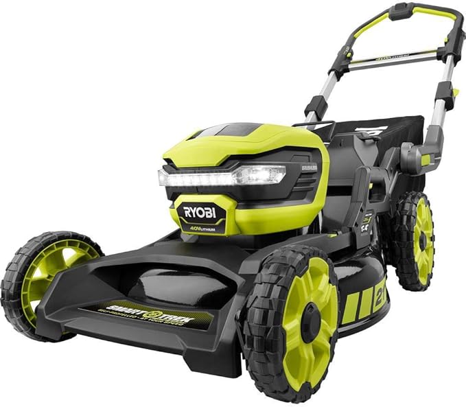 RYOBI RY40LM10-Y 21 in. 40-Volt Brushless Lithium-Ion Cordless Smart Trek Self-Propelled Walk Behind Mower with 6.0Ah Battery and Charger