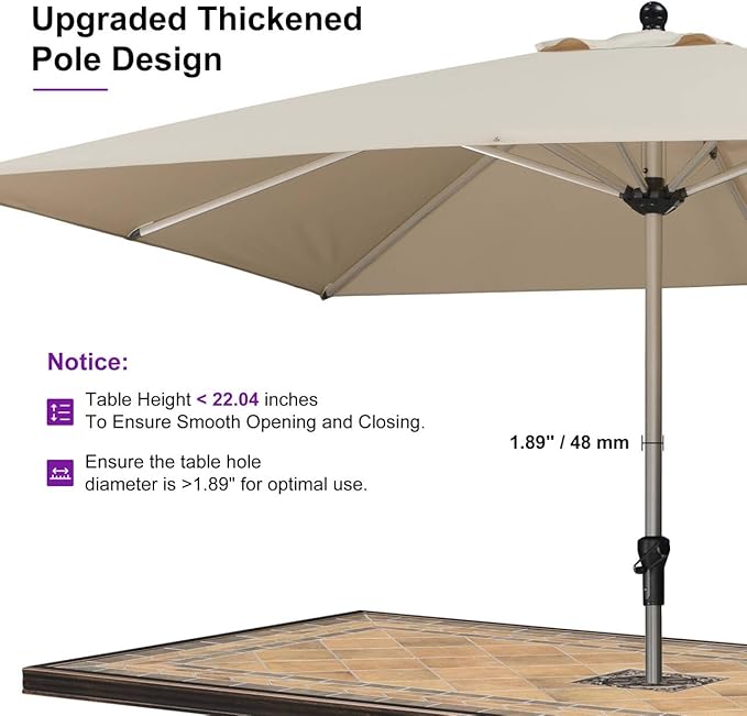 PURPLE LEAF 10' x 10' Square Patio Umbrella, Alumimum Outdoor Market Umbrella with 3 Year Fade Resistant, Pool Umbrella for Deck Garden, Patio, or Poolside, Lawn