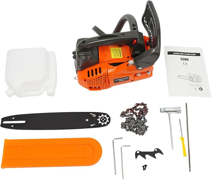Gasoline Chainsaw, 25.4CC Two-Stroke 1.22Hp Gas Powered Chain Saw 11.8In Cutting Chainsaw with Guide Plate Cover & Protective Baffle, Top Handle Chain Saw for Wood Cutting Tree Trimming, 9000Rpm