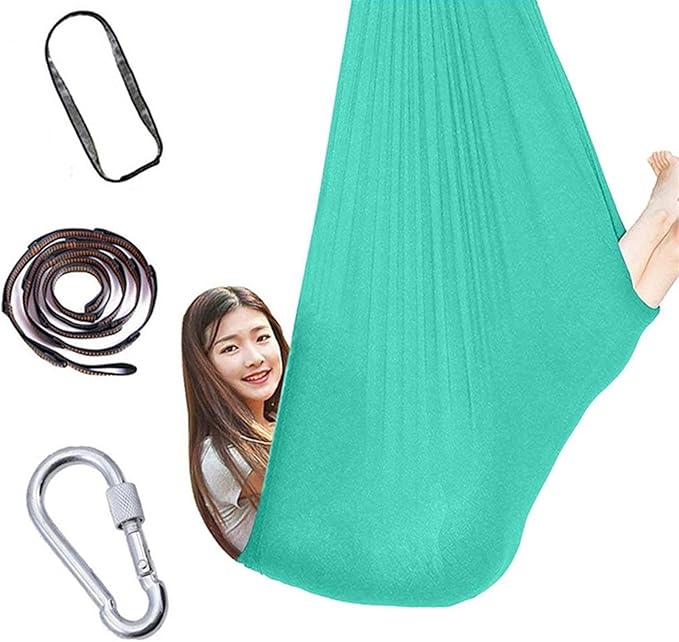 Kids Sensory Swing Hammock Indoor Therapy Swing With Special Needs, Breathable Cuddle Chair Ideal For Sensory Integration Childhood Precious Memory ( Color : Lake green , Size : 150x280cm/59x110in )