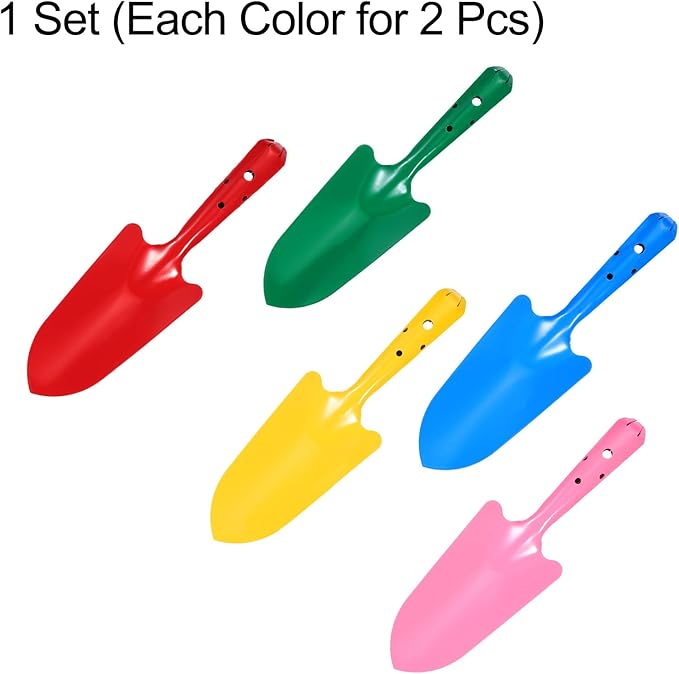 HARFINGTON 12pcs Mini Colorful Metal Hand Shovel 11" x 3" Digging Trowel Set Transplanting Garden Tools for Flower Soil Digging Planting Weeding Transplanting Garden, 6 Colors