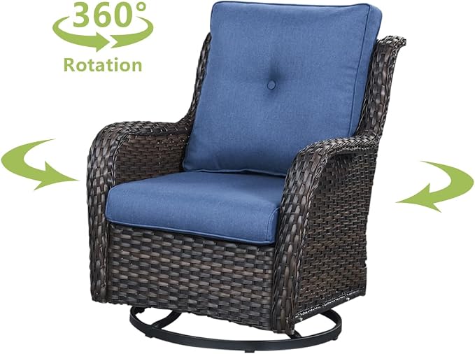 HUMMUH 6 Piece Patio Furniture Set PE Wicker Rattan 3-Seat Outdoor Sectional Sofa with Love Seats,Patio Swivel Chairs,Ottomans Conversation Sets for Garden, Poolside, Backyard