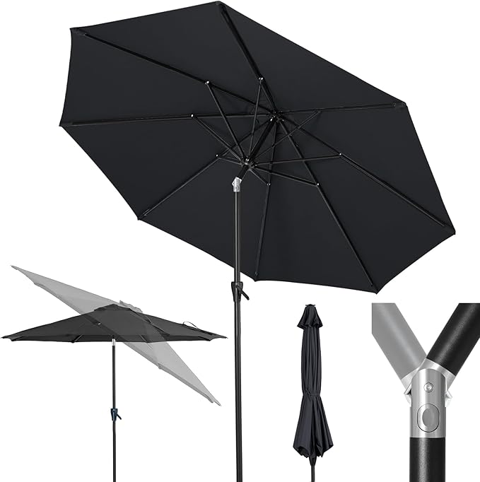 Tempera 10ft Patio Market Outdoor Table Umbrella with Push Button Tilt and Crank, Large Sun Umbrella with Sturdy Pole&Fade Resistant Canopy, Easy to Set, Space Grey