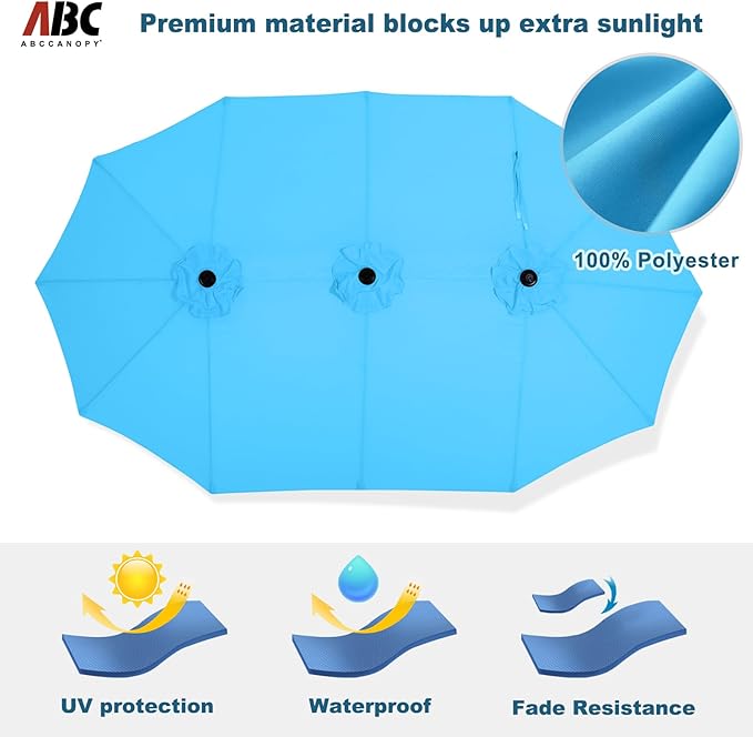 ABCCANOPY 15FT Patio Umbrella with Base, Outdoor Double-Sided Rectangle Umbrella Bonus Latch, Wights for Poolside, Lawn, Backyard (Turquoise)