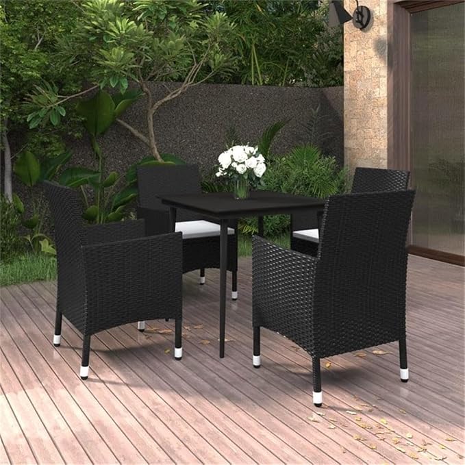 Afuera Living Contemporary Rattan Patio Dining Set, Black Finish, Weather-Resistant PE Rattan, Rectangular Table, Seats 6, Cushioned Chairs, Sleek Modern Style Outdoor Furniture for Garden or Terrace
