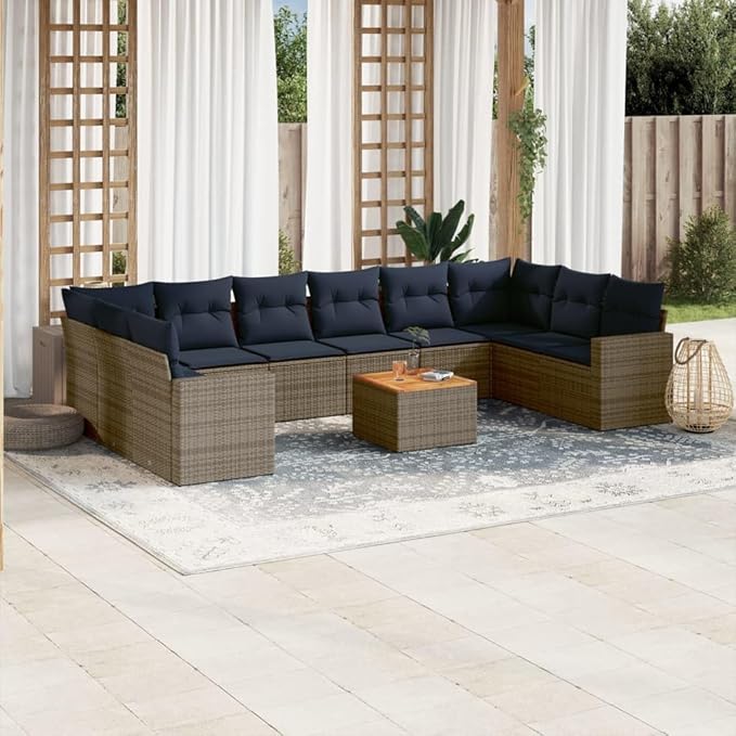 vidaXL Patio Sofa Set with Cushions 11 Piece, Outdoor Conversation Set, Sectional Sofa for Garden Balcony, Patio Furniture, Gray Poly Rattan