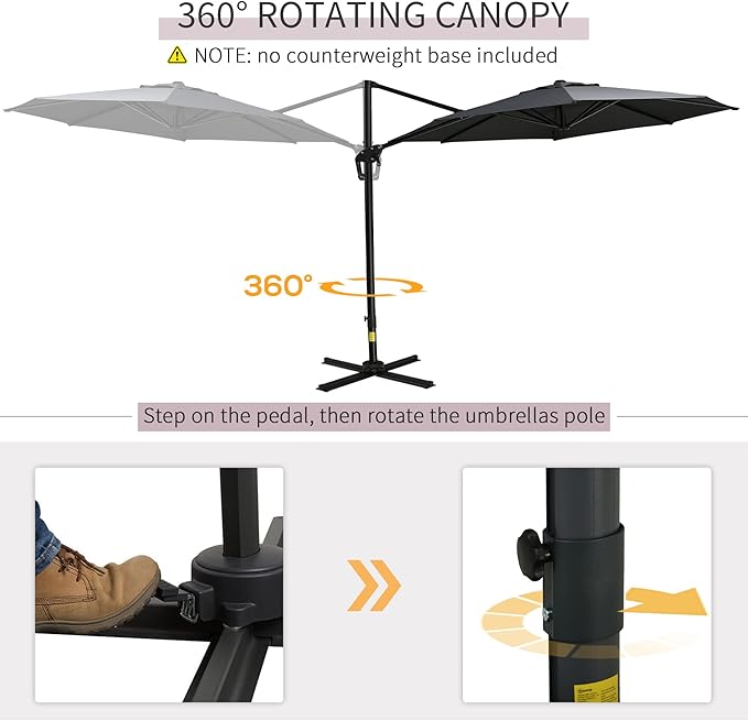 10ft Offset Patio Umbrella with Base, Hanging Aluminum and Steel Cantilever Umbrella with 360¡ã Rotation, Easy Tilt, 8 Ribs, Crank, Cross Base Included for Backyard, Poolside, Garden, Gray