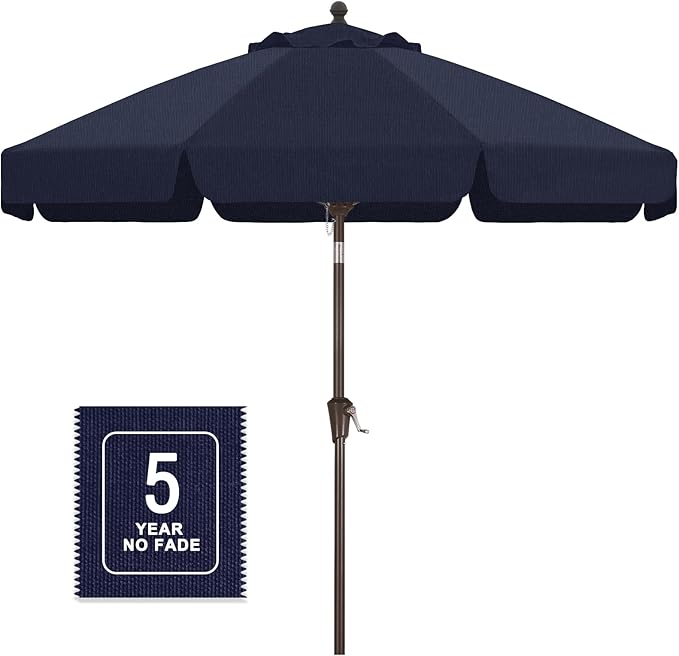 MASTERCANOPY 9ft Olefin Valance Patio Umbrella with Tilt Crank, 5-Year-Non-Fading Canopy & 8 Fiberglass Ribs for Deck, Patio, and Garden