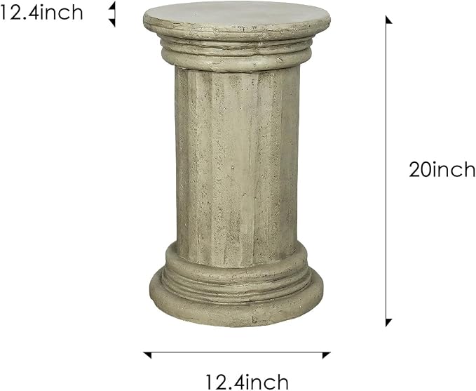 Classic Pedestal Side Table for Indoor and Outdoor - 20" H Faux Stone Resin Column for Living Room or Bedroom