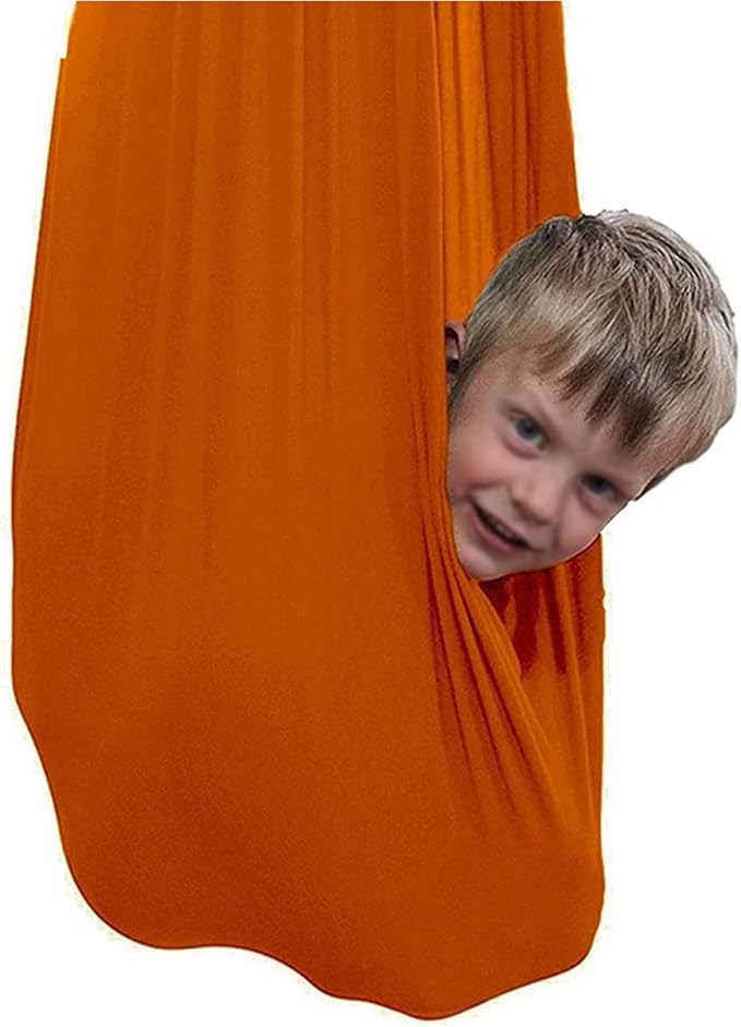 Adjustable Sensory Swing Children's Elastic Swings Set Aerial Flying Yoga Cuddle Hammock Chair for Kids Or Adults Autism ADHD (Color : Orange, Size : 150 x 280 cm)