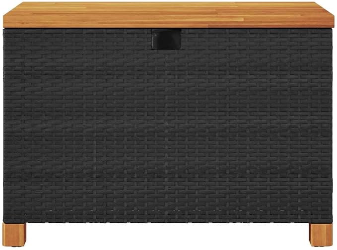 Garden Storage Box Black and Brown,Modern Garden Storage Box with Gas Spring Lid Durable Poly Rattan & Acacia Wood Construction for Indoors/Outdoors Storage Boxes