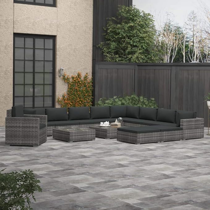 Patio Lounge Set with Cushions,Outdoor Furniture,Outdoor Furniture Sets,Patio Conversation Sets,for Garden,Deck,Backyard,13 Piece Poly Rattan Gray