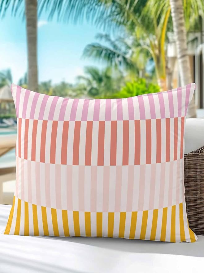 Outdoor Waterproof Throw Pillows Classic Pink Red Orange Pinstripes Patio Pillows,Decorative Pillow Covers with Insert,Pillow Cushion Case for Garden Couch Sofa Modern Abstract Art