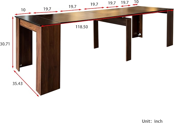20.08" - 118.50" Extendable Dining Room Table, Modern Extra Long Folding Dining Tables for 2-10 People, Outdoor Patio Furniture Set, Adjustable Kitchen Dinner Table, Black Walnut