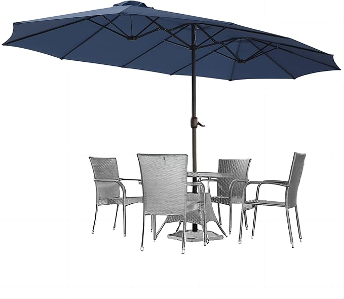 AECOJOY 15x9ft Double-Sided Patio Umbrella Outdoor Market Umbrella Large Umbrella Table 177''x104'' Umbrellas with Crank Air Vents for Deck Pool Patio (1.9" Pole, Dark Blue)