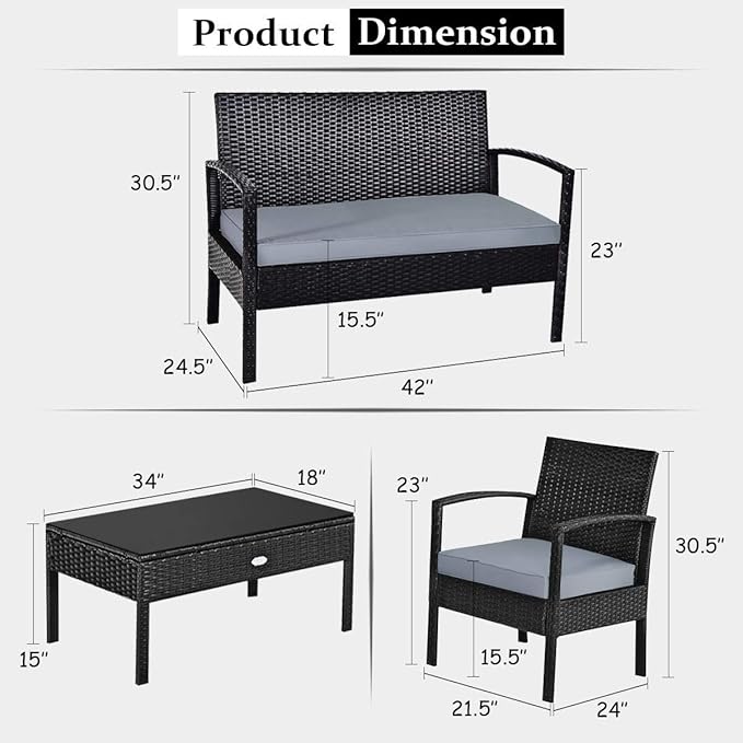 ARLIME 4 Piece Outdoor Patio Furniture Set, All-Weather Rattan Sectional Sofa W/Removable & Washable Cushion, Modern Conversation Sofa for Garden, Balcony, Swimming Pool