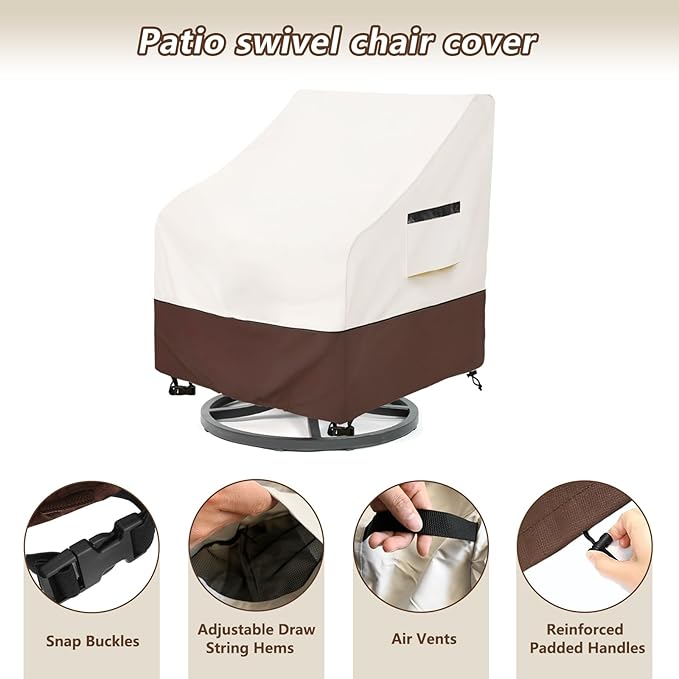Rileytee Outdoor Swivel Chair Cover 2 Pack,Outdoor Furniture Patio Chair Covers Waterproof Clearance, Lawn Patio Furniture Covers,30" W x 34" D x 38.5" H,Beige & Brown