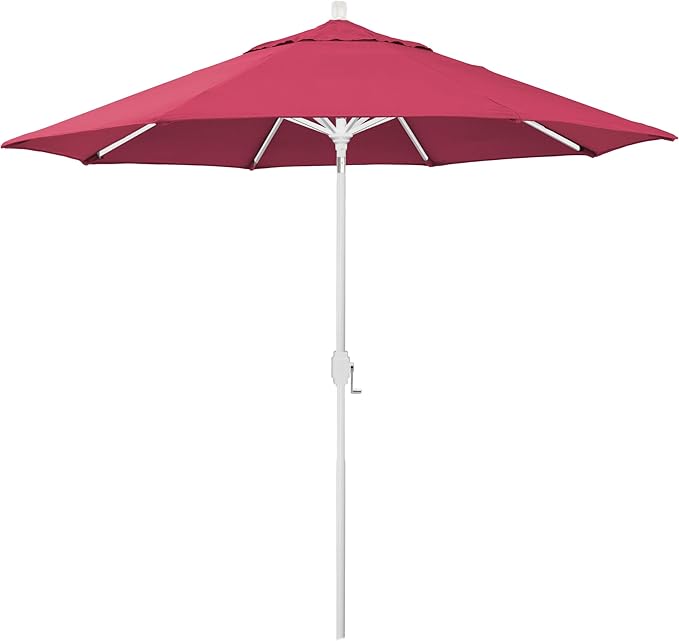 California Umbrella 12-Year-Non-Fading, 9Ft Premium Sunbrella Patio Umbrella, Hand-Crank, Button-Tilt, White Frame, Hot Pink Fabric